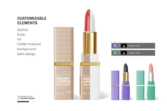 Plastic Square Lipstick - Cosmetic PSD Mockup