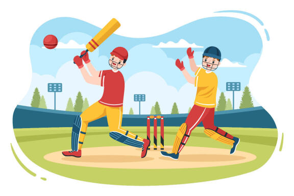 10 Batsman Playing Cricket Sports Illustration