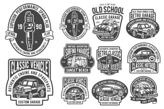 9 Classic Car Vintage Badge Design Set