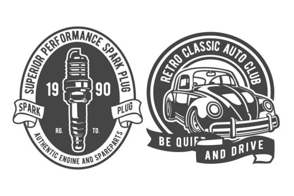 9 Classic Car Vintage Badge Design Set