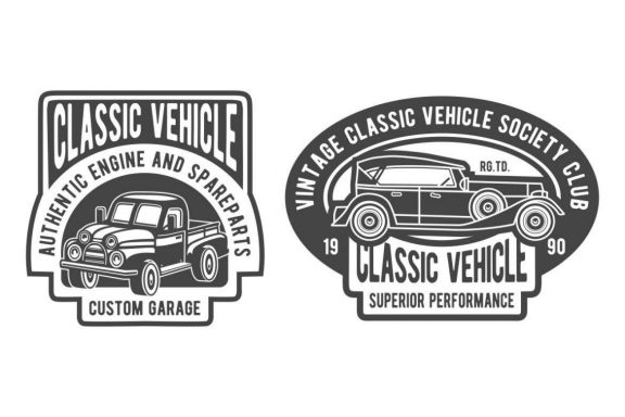 9 Classic Car Vintage Badge Design Set