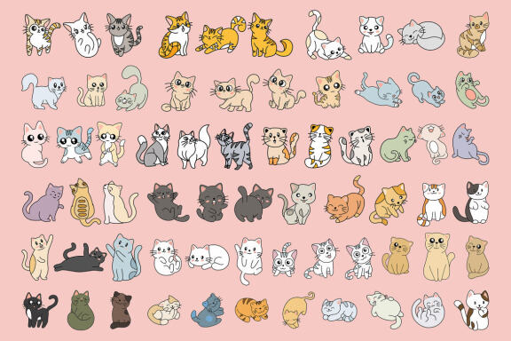 66 Cute Cat Kitten Cartoon Clipart