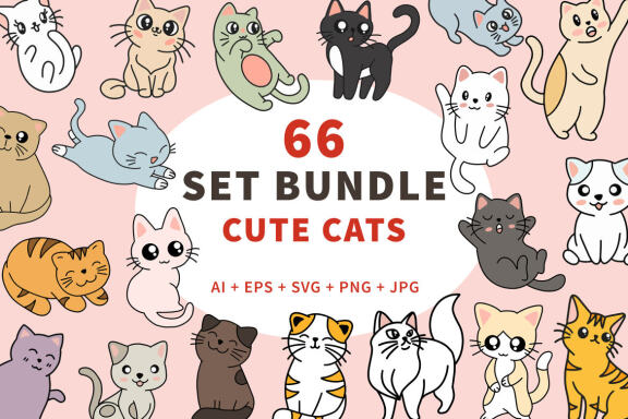 66 Cute Cat Kitten Cartoon Clipart