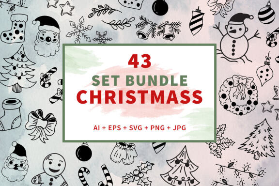 43 Set Bundle Merry Christmas, Santa Clause, Xmas, Winter Decoration Clipart