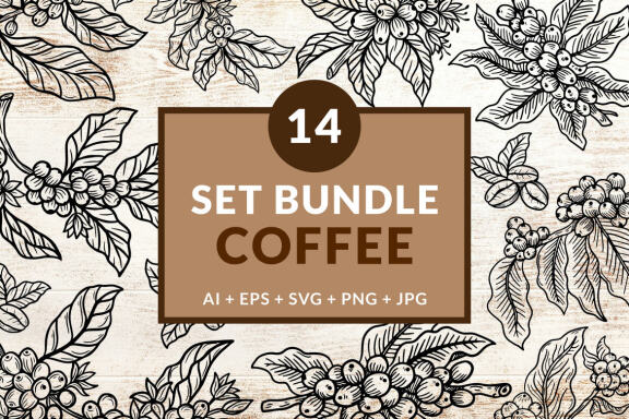 14 Set Bundle Coffee Tree, Coffee Hand Drawn, Coffee Beans Plant Shop Line Art
