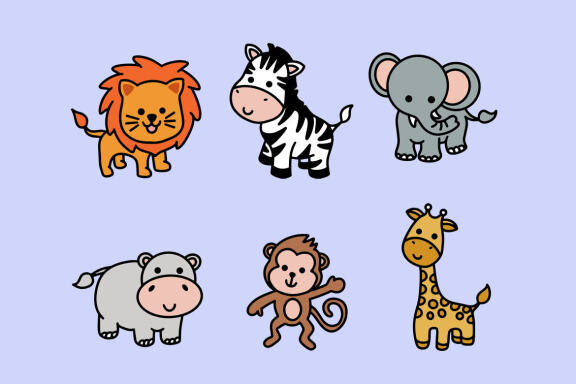 54 Set Bundle Cute Baby Animal, Wild, Farm, Jungle, Safari Funny Cartoon Clipart