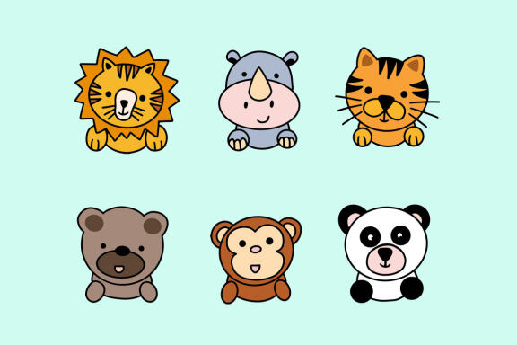 54 Set Bundle Cute Baby Animal, Wild, Farm, Jungle, Safari Funny Cartoon Clipart
