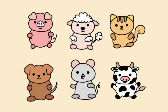 54 Set Bundle Cute Baby Animal, Wild, Farm, Jungle, Safari Funny Cartoon Clipart