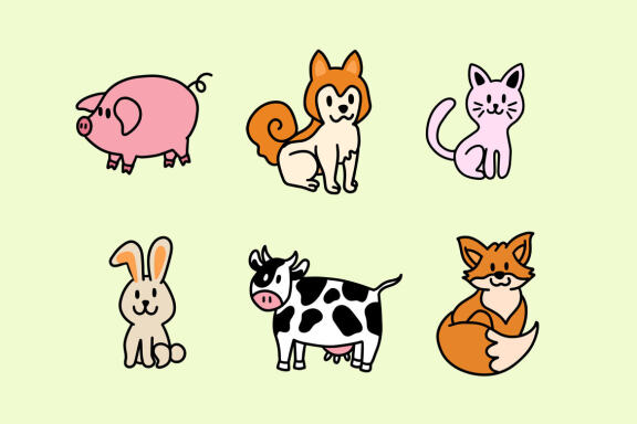 54 Set Bundle Cute Baby Animal, Wild, Farm, Jungle, Safari Funny Cartoon Clipart
