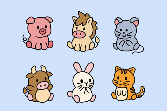 54 Set Bundle Cute Baby Animal, Wild, Farm, Jungle, Safari Funny Cartoon Clipart
