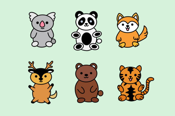 54 Set Bundle Cute Baby Animal, Wild, Farm, Jungle, Safari Funny Cartoon Clipart