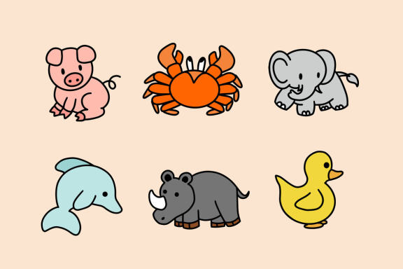 54 Set Bundle Cute Baby Animal, Wild, Farm, Jungle, Safari Funny Cartoon Clipart
