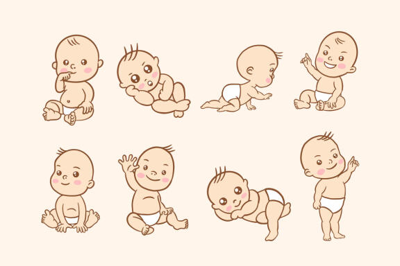45 Set Bundle Cute Baby Babies Boy Toddler, Newborn, Child Cartoon Clipart