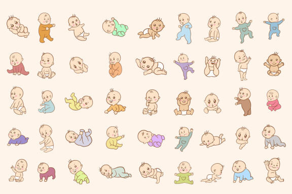 45 Set Bundle Cute Baby Babies Boy Toddler, Newborn, Child Cartoon Clipart