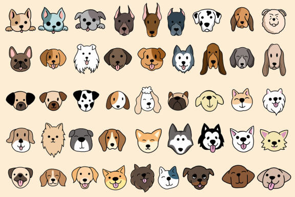45 Set Bundle Cute Baby Dog Puppy Puppies doodle Kawai dog Breeds Clipart