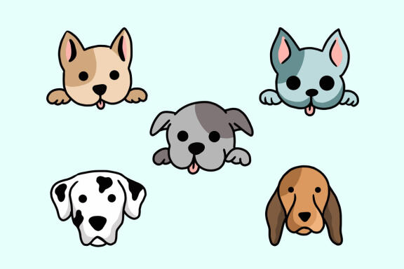 45 Set Bundle Cute Baby Dog Puppy Puppies doodle Kawai dog Breeds Clipart