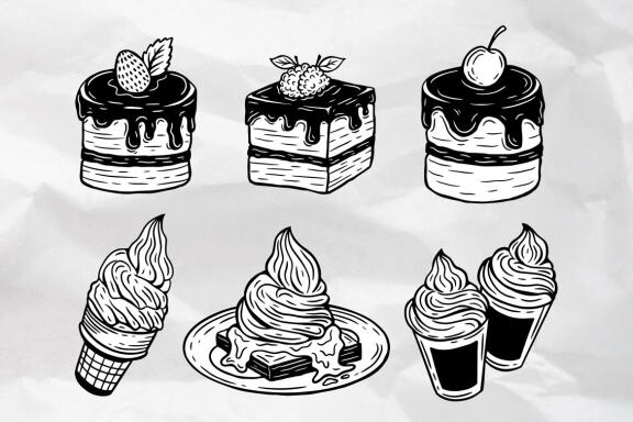 33 Set Bundle Fast Food Burger Pizza Drink Doodle Coffee Bakery Cupcakes Clipart