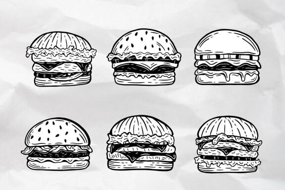 33 Set Bundle Fast Food Burger Pizza Drink Doodle Coffee Bakery Cupcakes Clipart