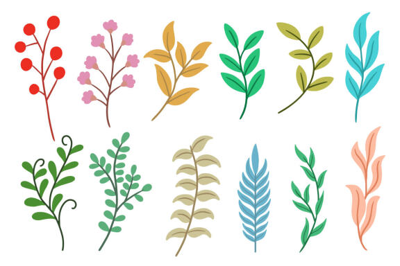 74 Set Bundle Flat Leaf Leaves Watercolor Tropical Arts Branches botanical green Clipart