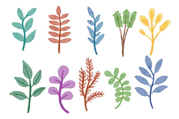 74 Set Bundle Flat Leaf Leaves Watercolor Tropical Arts Branches botanical green Clipart