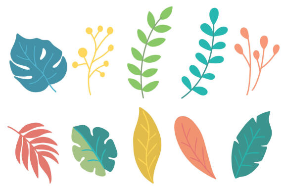 74 Set Bundle Flat Leaf Leaves Watercolor Tropical Arts Branches botanical green Clipart