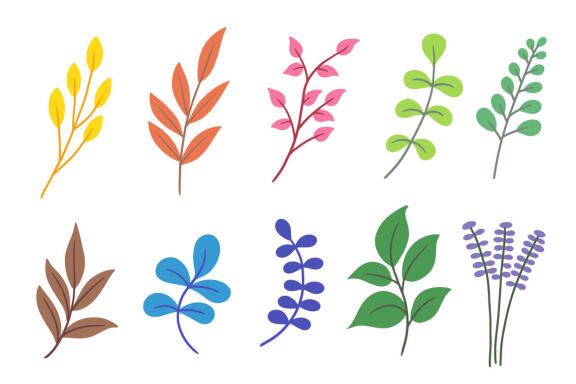 74 Set Bundle Flat Leaf Leaves Watercolor Tropical Arts Branches botanical green Clipart