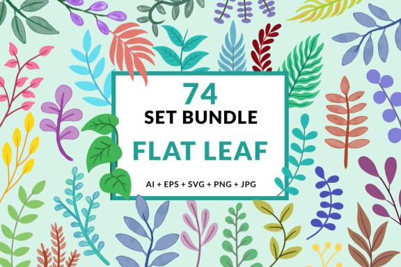 74 Set Bundle Flat Leaf Leaves Watercolor Tropical Arts Branches botanical green Clipart