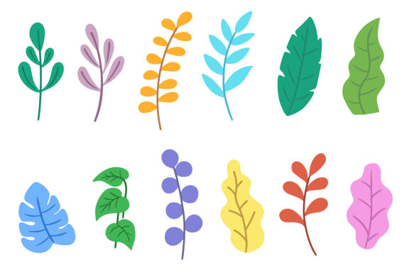 74 Set Bundle Flat Leaf Leaves Watercolor Tropical Arts Branches botanical green Clipart