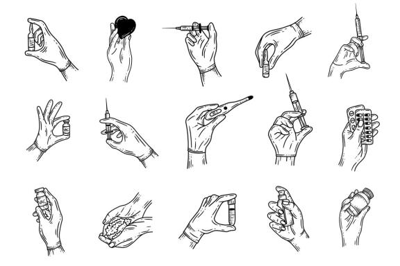 15 Set Bundle Medical Hand Doctor Nurse Healthcare Hospital Vaccine Line Art