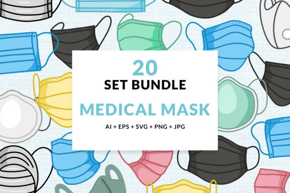 20 Set Bundle Medical Face Mask Masker Hospital nurse doctor Doodle Clip Art
