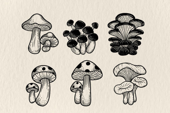 30 Set Bundle Mushroom Line Art Food Plant Botanical Garden Vegetable Clipart