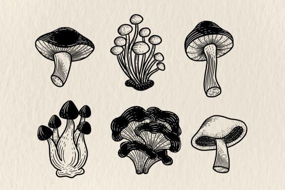 30 Set Bundle Mushroom Line Art Food Plant Botanical Garden Vegetable Clipart