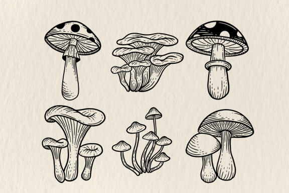 30 Set Bundle Mushroom Line Art Food Plant Botanical Garden Vegetable Clipart