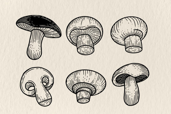 30 Set Bundle Mushroom Line Art Food Plant Botanical Garden Vegetable Clipart