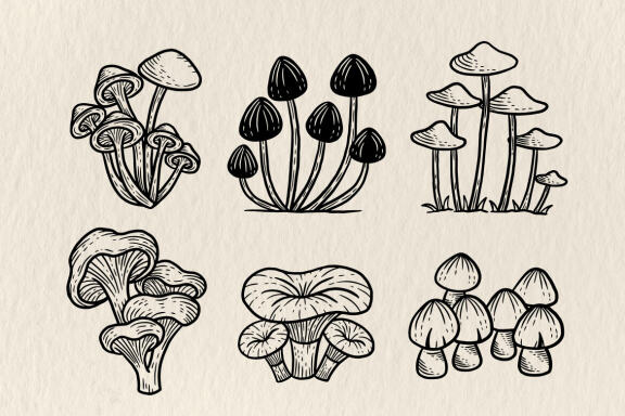 30 Set Bundle Mushroom Line Art Food Plant Botanical Garden Vegetable Clipart