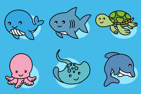 36 Set Bundle Cute Baby Sea Life Ocean Animal Underwater Creature Fish Clipart