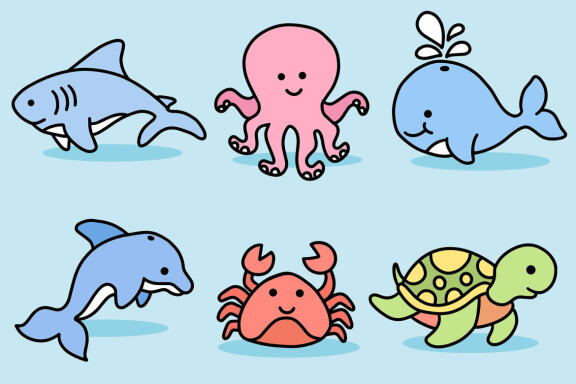 36 Set Bundle Cute Baby Sea Life Ocean Animal Underwater Creature Fish Clipart