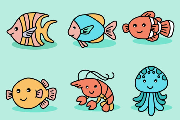 36 Set Bundle Cute Baby Sea Life Ocean Animal Underwater Creature Fish Clipart