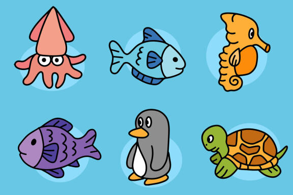 36 Set Bundle Cute Baby Sea Life Ocean Animal Underwater Creature Fish Clipart