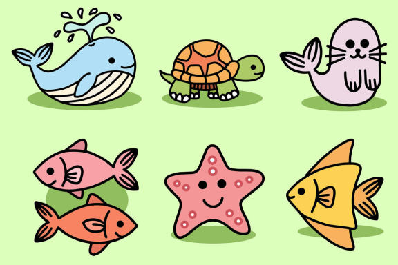 36 Set Bundle Cute Baby Sea Life Ocean Animal Underwater Creature Fish Clipart