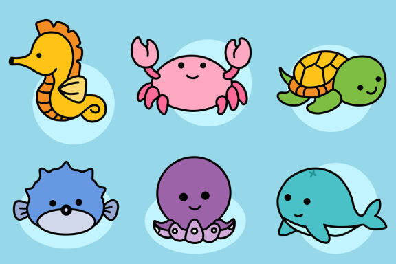 36 Set Bundle Cute Baby Sea Life Ocean Animal Underwater Creature Fish Clipart