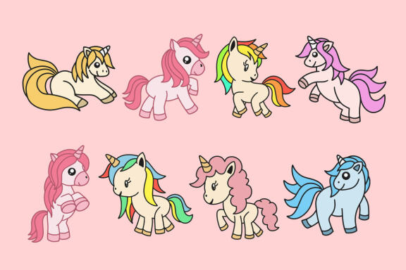 45 Set Bundle Cute Baby Unicorn Animal Fantasy Magical Colorful Cartoon Clipart