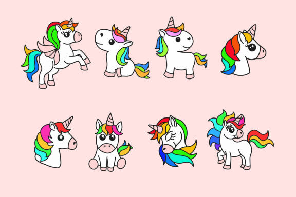 45 Set Bundle Cute Baby Unicorn Animal Fantasy Magical Colorful Cartoon Clipart