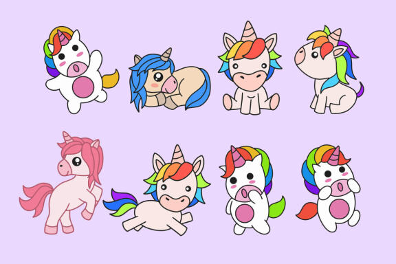 45 Set Bundle Cute Baby Unicorn Animal Fantasy Magical Colorful Cartoon Clipart
