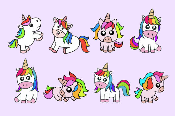 45 Set Bundle Cute Baby Unicorn Animal Fantasy Magical Colorful Cartoon Clipart