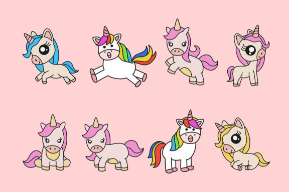 45 Set Bundle Cute Baby Unicorn Animal Fantasy Magical Colorful Cartoon Clipart