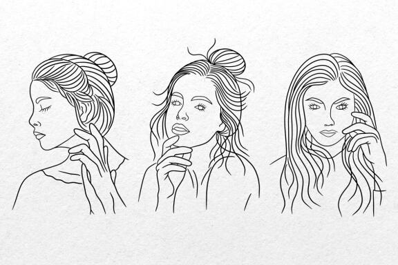 15 Set Bundle Women Beauty Close Up Face Pose Line Art Beautiful Girl Clipart