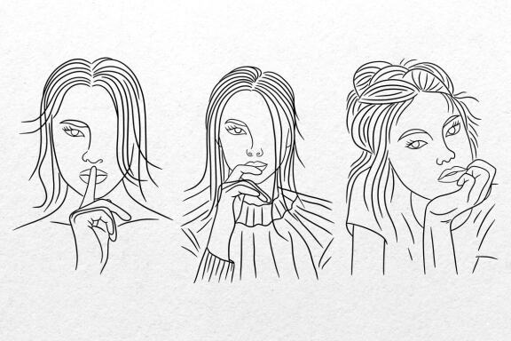 15 Set Bundle Women Beauty Close Up Face Pose Line Art Beautiful Girl Clipart