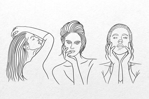 15 Set Bundle Women Beauty Close Up Face Pose Line Art Beautiful Girl Clipart