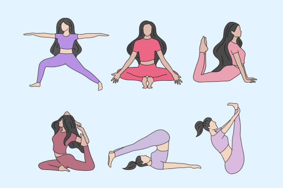 30 Set Bundle Women Yoga Pose Fitness Namaste Wellness Flat Art Meditation Clipart